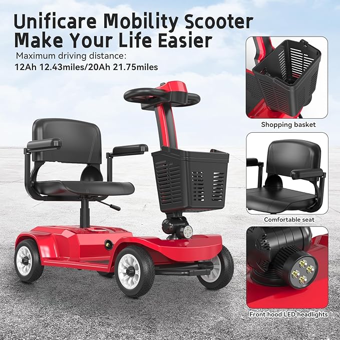 Movcan X-02 4 Wheel Electric Mobility Scooter,Foldable Mobility Scooter for Adults & Seniors,419 LB Heavy Duty,13 Mile Range,360° Swivel Seat,Electromagnetic Brake,Storage Baskets,Indoor & Outdoor Use