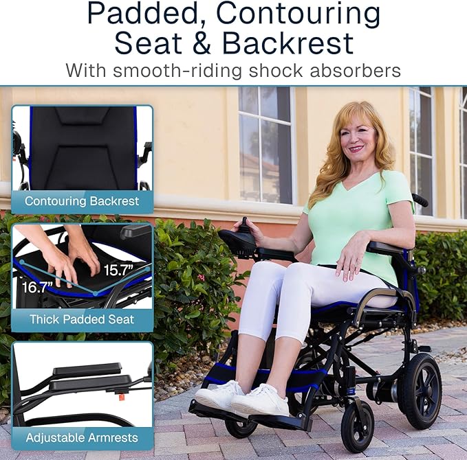 Vive Ultra Lightweight Electric Wheelchair for Adults - Foldable Power Wheel Chair - Collapsible, Folding, Ultralight, Motorized, Light Weight Travel Senior Folding Mobility Aid - Weighs Just 39 lbs
