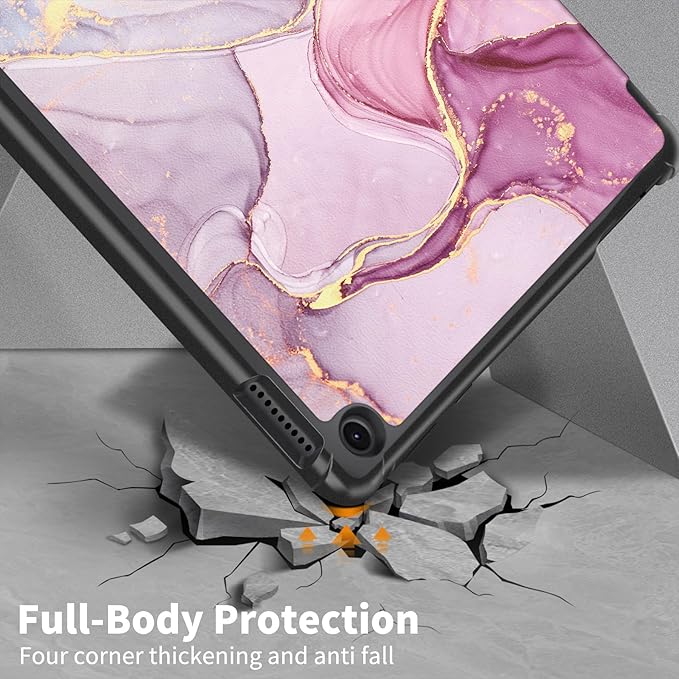 Case for Amazon Fire HD 10 Tablet 10.1" Inch Display (13th Generation, 2023 Released) - Lightweight Tri-fold Stand Cover Case + 1 Screen Protector and 1 Stylus (Pink Marble)