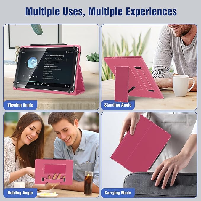 TiMOVO Universal Case for 10.1 Inch Android Tablet with Pen Loop, Lightweight Folding Stand Cover with Hand Strap for All 9.6"-11" Touchscreen Tablet, Magenta