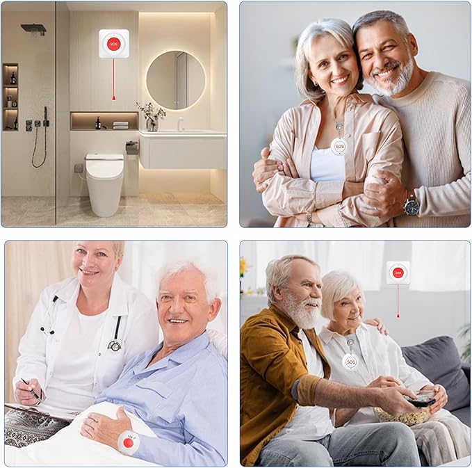 XUK WiFi SOS Caregiver Pager Call Button for Elderly, No Monthly Fee 2.4GHz Wi-Fi APP Control Wireless Nursing Call System with 2 SOS Call Panic Button & 1 Receiver Life Alert Systems for Seniors