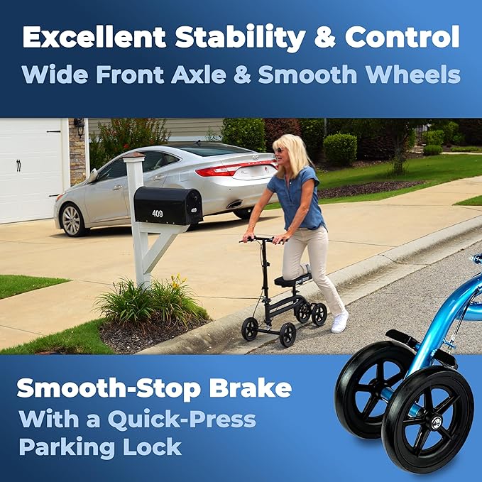 KneeRover Economy Knee Scooter Steerable Knee Walker for Adults for Foot Surgery, Broken Ankle, Foot Injuries - Foldable Knee Rover Scooter for Broken Foot Injured Leg Crutch (Blue)