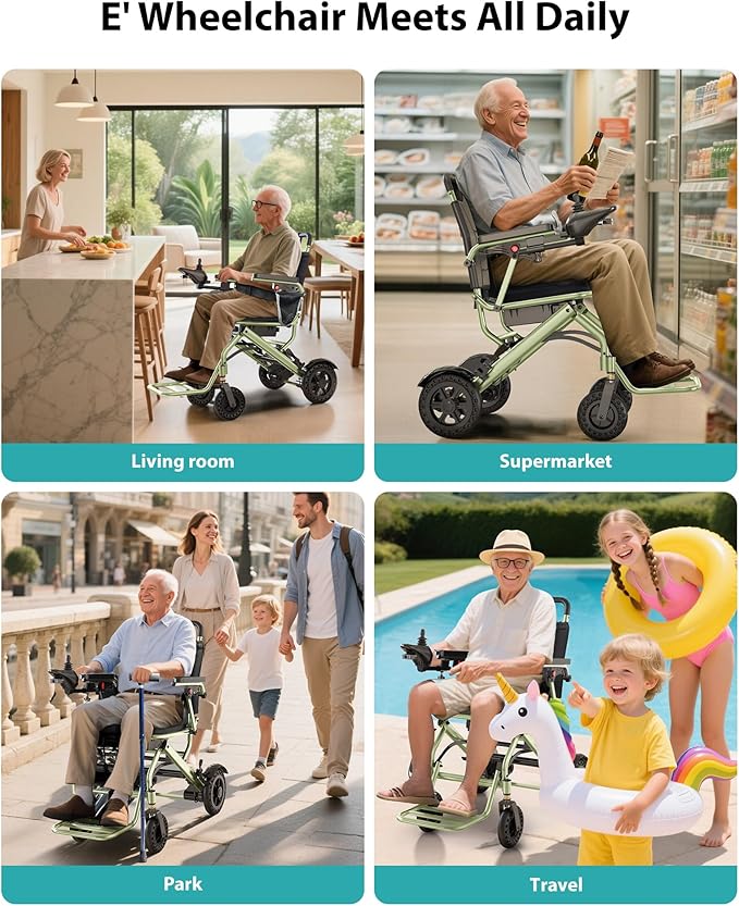 33 lb Lightweight Electric Wheelchairs for Adults & Seniors, 15 Miles Range Portable Foldable Motorized Wheelchairs, 360W All Terrain Power Wheelchair, 330 lb Capacity, w/Bonus Cane & Lock