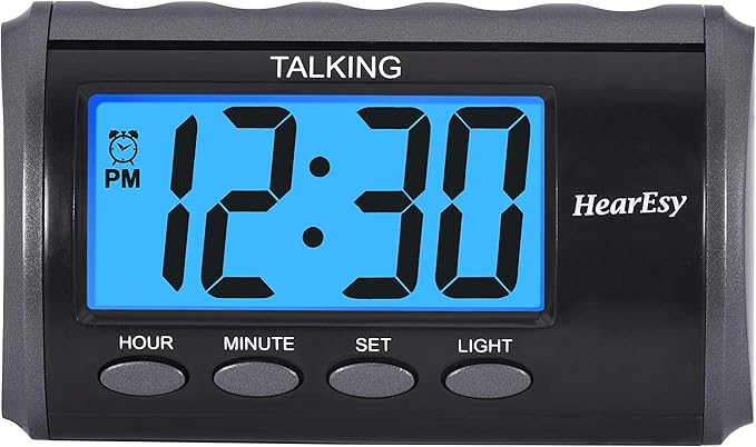 English Talking Alarm Clock for Visually Impaired - Large Numbers Desk Clock - Day Clock for Seniors - Battery Operated Large Display Alarm Clock, Digital Clock, Digital Alarm Clock (dark grey)