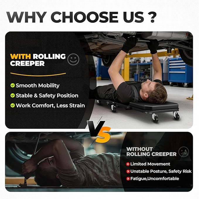 Auto Dynasty 36" Z-Creeper Seat, 2-in-1 Foldable Garage Creeper Shop Seat, 330 LBS Capacity Automotive Mechanic Repair Under Car Rolling Creeper Seat, Black