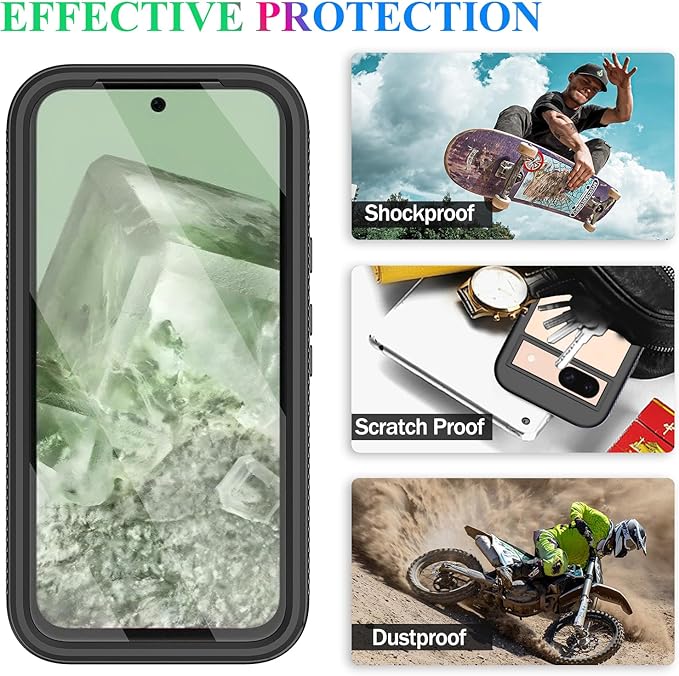 wahhle Compatible with Google Pixel 8A Case, Built in Screen Protector Full Body Shockproof Slim Fit Bumper Protective Phone Cover for Pixel 8A Men Women-Black/Clear