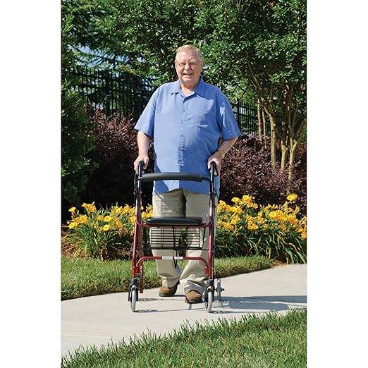 Lumex Walkabout Lite Rollator – Lightweight 14.5 lb. Rolling Walker with Seat for Seniors, Pink