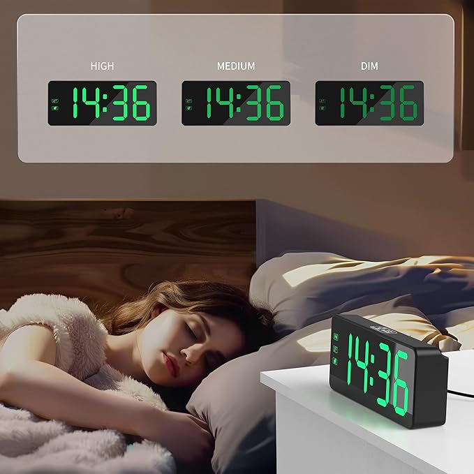 KWANWA Alarm Clock for Heavy Sleepers - 2.4" Super Bright LED with 3-Stage Dimming, 7-Min Snooze, Anti-Power Outage Design/Battery Backup (UL Adapter + 59" Charging Cable Included)
