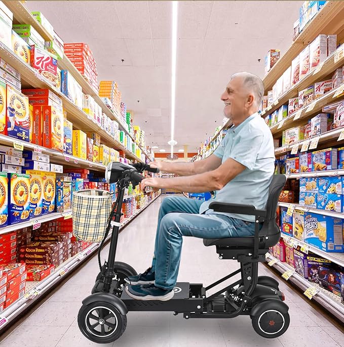 Dragon Mobile EX 4 Wheel Foldable Mobility Scooter for Adults, Elderly & Travel - All Terrain Aluminum Alloy Power Wheelchair with Premium Large Seat - Front Basket Included (Matte Black)