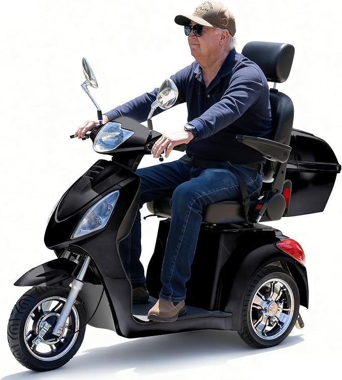 Super Large Electric 3 Wheel Mobility Scooters, 800W Wheelchair Device, 500 LBS Capacity Electric Wheelchair for Seniors & Adults, Speed Adjust, Remote Key, Receive Ready to Ride (Black)