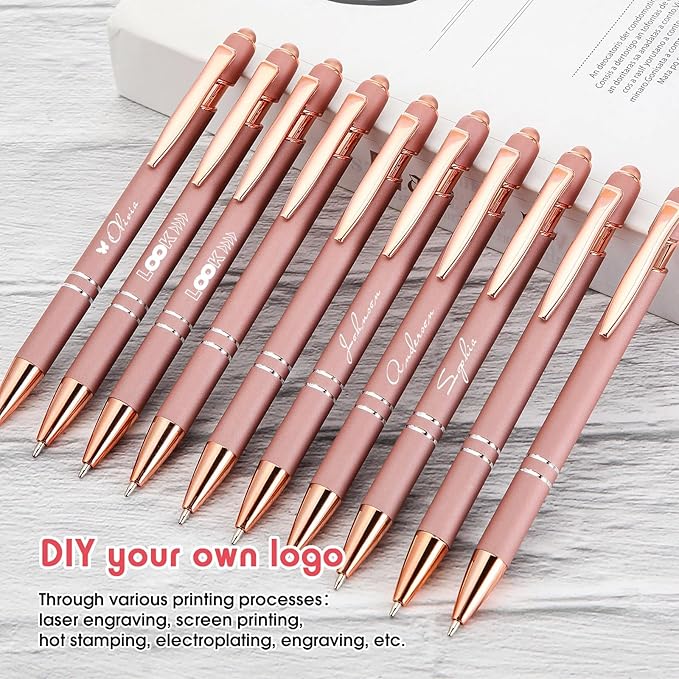 Yeaqee 100-Pack Ballpoint Pen with Stylus Tip Click Rose Gold