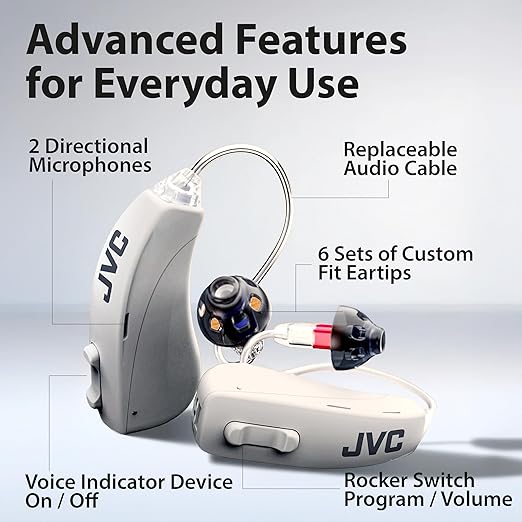 JVC OTC Hearing Aids AI Self-Fitting 84-Hour Battery Bluetooth FDA-Cleared for Seniors