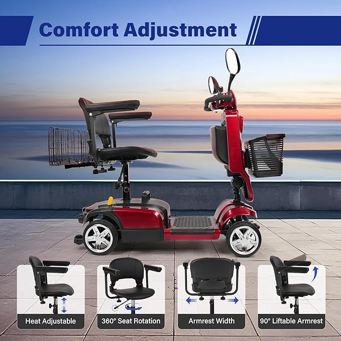 Wooken Powered Mobility Scooter, 4-Wheel Mobility Scooter for Adults, Seniors,264 lbs All Terrain Foldable Powered Mobility Scooter, Electric Powered Wheelchair Heavy Duty Mobility for Travel