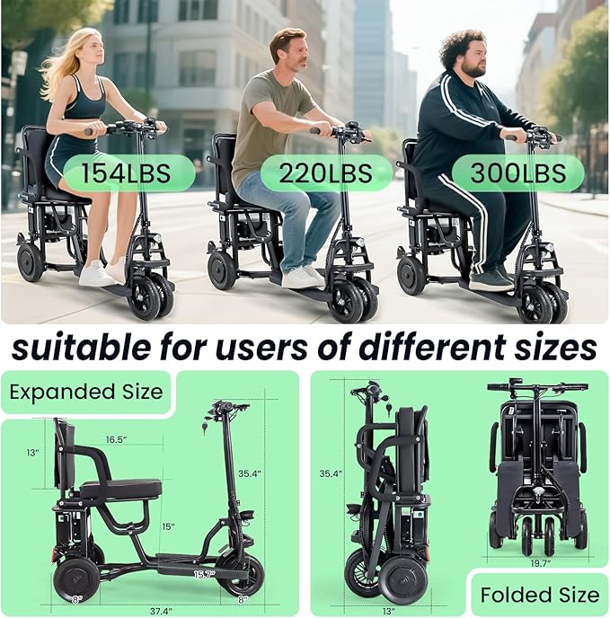 2026 New Folding Mobility Scooters for Adults, 9.32mph 4 Wheel Ultra Lightweight Travel Mobility Scooters, Foldable Portable Power Scooters for Seniors, with Basket & Cup Holde, Dust Cover