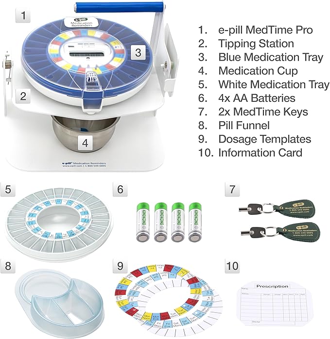 e-Pill MedTime Station Pro Automatic Pill Dispenser Locked Clear Lid Blue Tray for Seniors