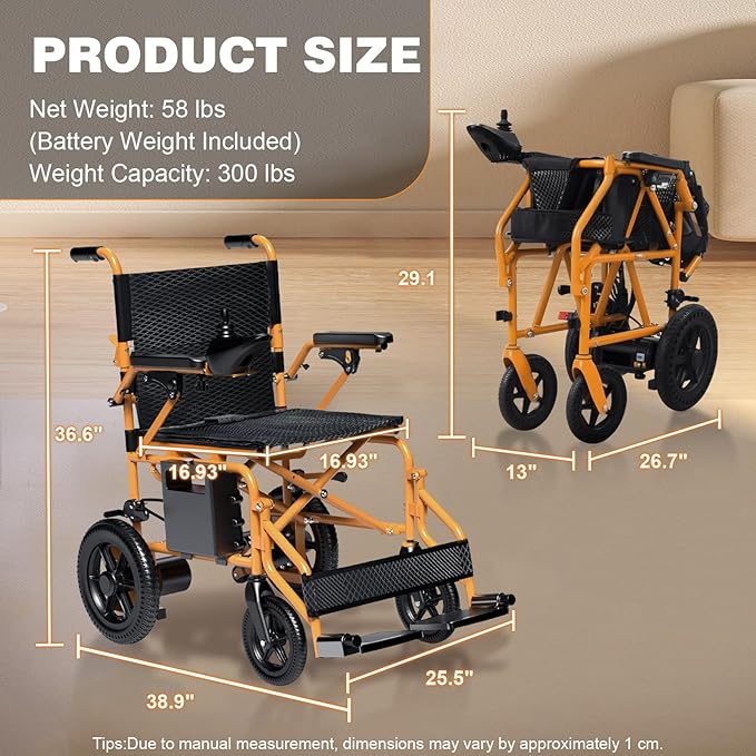 Hassky Folding Electric Wheelchair for Seniors, 15+ Miles Range Powered Electric Wheelchairs for Adults All Terrain Motorized Wheelchair for Travel