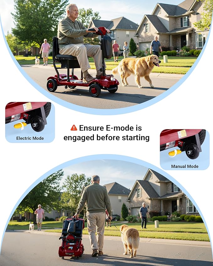 GoldSeason Airline & Cruise Approved Lightweight Mobility Scooter, Portable Foldable Electric Scooter for Seniors/Adults/Elderly/Handicap, 330 lbs Capacity, Compact Travel Scooter with Seat, Red