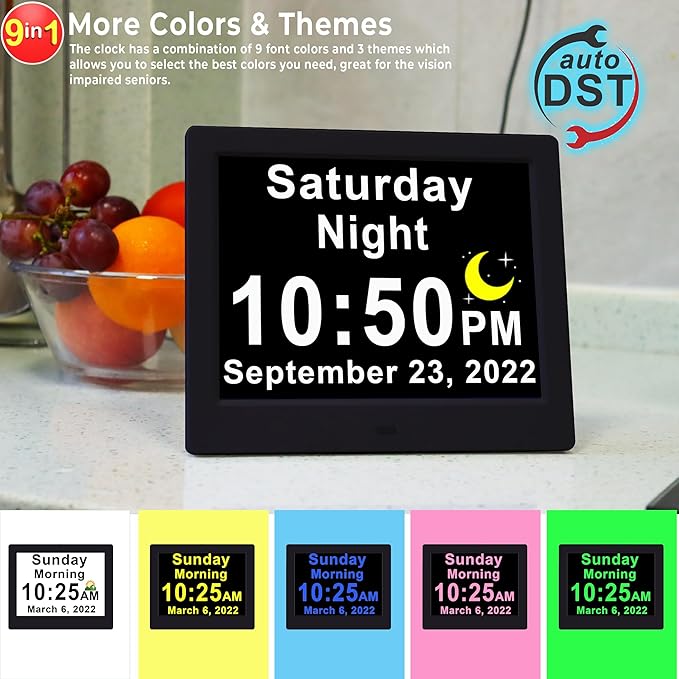 Véfaîî 30 Alarms Extra Large Digital Clock with Auto DST, 6 Display Modes, 20 Custom Reminders, 10-Level Auto Dimmer, AM/PM- Perfect Organizer for Home & School