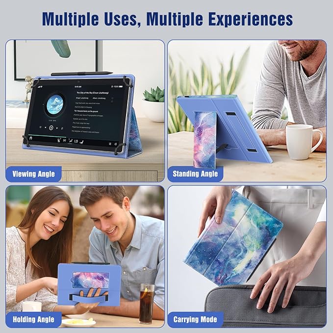 TiMOVO Universal Case for 10.1 Inch Android Tablet with Pen Loop, Lightweight Folding Stand Cover with Hand Strap for All 9.6"-11" Touchscreen Tablet, Dreamy Nebula