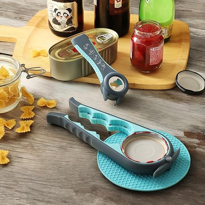 2 Pack Jar Opener for Weak Hands, 4 in 1 Adaptive Jar Lid Opener,5 in 1 Multi Function Bottle Opener Lid Opener For Arthritic Hands with Non Slip Rubber Jar opener Gripper Pad