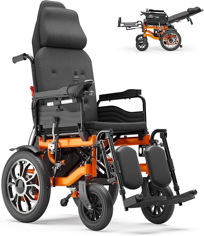 Electric Wheelchairs for Adults, Reclining Electric Wheelchair, 90°-160° Adjustable Backrest, 16" Alloy Wheels, Ergonomic Portable Mobility Scooter with USB Charging & Detachable Footrest