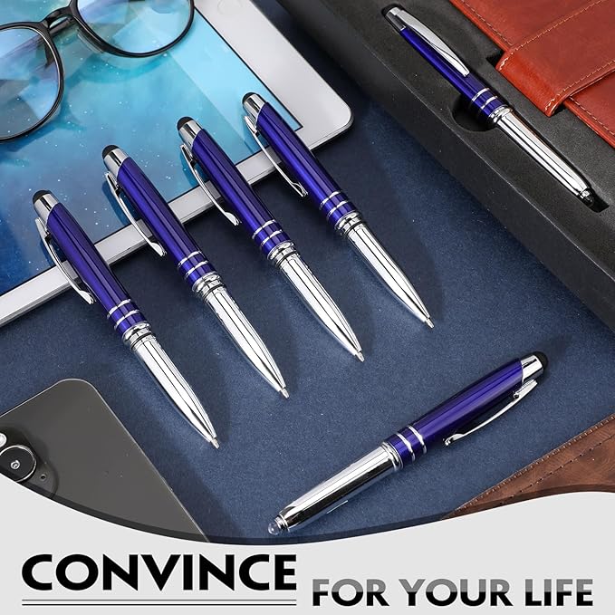 Zonon 15 Pieces 3 in 1 Ballpoint Pen with LED Flashlight and Stylus Tip Multi-Function Capacitive Pen, 1.0 mm Black Ink Metal Ballpoint for Touch Screens Nurse Teacher Gifts(Blue)