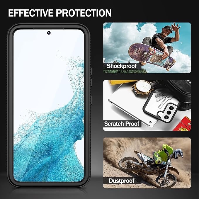 wahhle Compatible with Samsung Galaxy S22 Case, Full-Body Protection Phone Cover with Screen Protector 【Built-in, Touch Sensitive, Anti Scratch】 Upgraded Shockproof TPU Bumper Cases-Black/Clear
