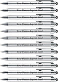 Personalized Pens with Stylus Tip -Bright Vibes- Click action - Custom - Black writing - Printed Name pens - Imprinted with Your Logo or Message - FREE PERSONALIZATION - 12 Pens/Box (Silver)