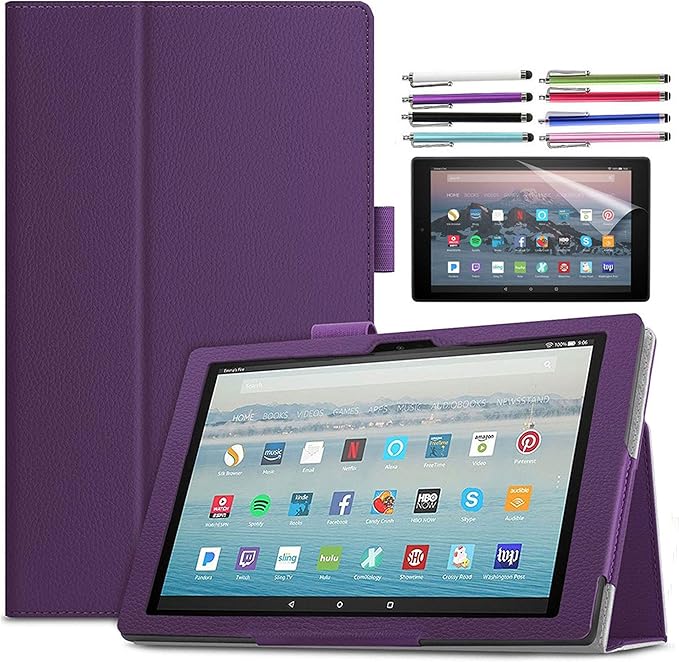 Case for Amazon Fire HD 10 Tablet 10.1" Inch Display (13th Generation, 2023 Released) - Slim Lightweight Folio Stand Cover PU Leather Case + 1 Screen Protector and 1 Stylus (Purple)