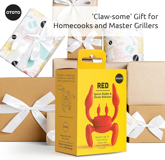 OTOTO Red The Crab Silicone Utensil Rest - Kitchen Gifts, Silicone Spoon Rest - Heat-Resistant Kitchen - Steam Releaser, Chopstick Rests & Holders