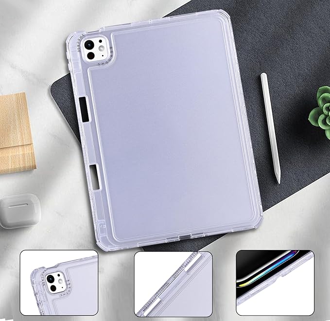 Dteck for iPad Pro/Air 13" (M5/M4/M3/M2), Pro 12.9" (6th/5th/4th/3rd Gen) Clear Case with Pencil Holder/Screen Protector Film/Stylus, 3 Layers Protective Lightweight Slim Transparent Cover, Crystal