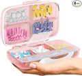 Travel Pill Organizer - Airtight Medicine Case for Traveling Portable Pharmacy Box with Labels Vitamin Container 8 Compartment Supplement Medication Holder Large Capacity Daily (Pink)