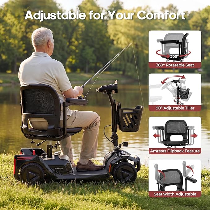 NFC One-Touch Keyless Unlock 4-Wheel Foldable Mobility Scooter for Seniors & Adults, 15 Mile Range, 3.7 MPH, Removable Battery, Digital Display, 300 lb Capacity, Black