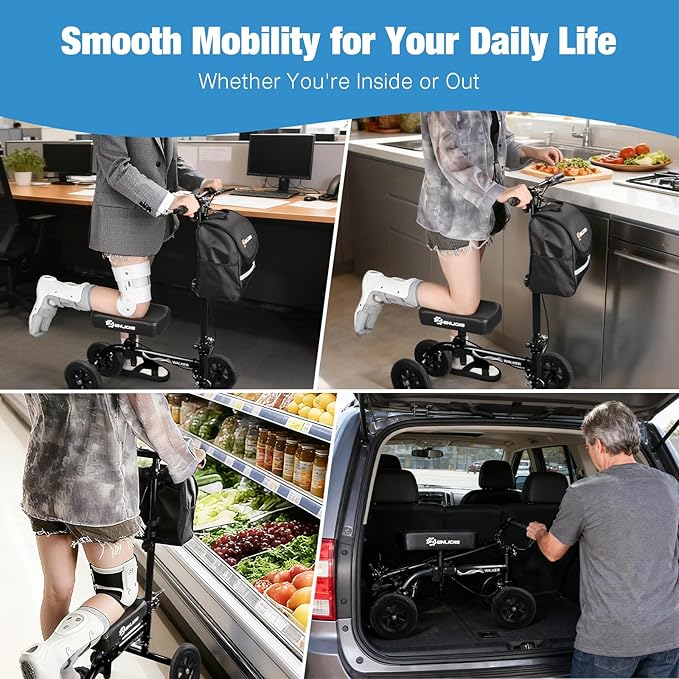 WHLICKS All Terrain Knee Scooter for Adults for Foot Surgery, Foldable & Steerable Knee Walker with PU Wheels, Medical Knee Scooter for Broken Foot Injured, Lightweight Leg Scooter for Broken Ankle