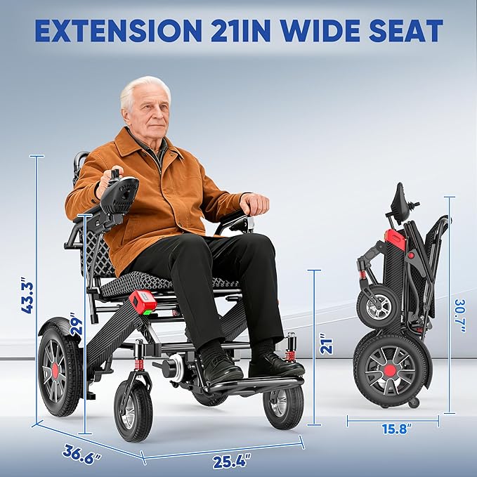 Electric Wheelchair for Adults, 15Miles Travel Range Heavy Duty Motorized Wheelchair for Seniors, Max Support 350lbs, All Terrain Power Wheelchairs for Home & Outdoor, Airline Approval