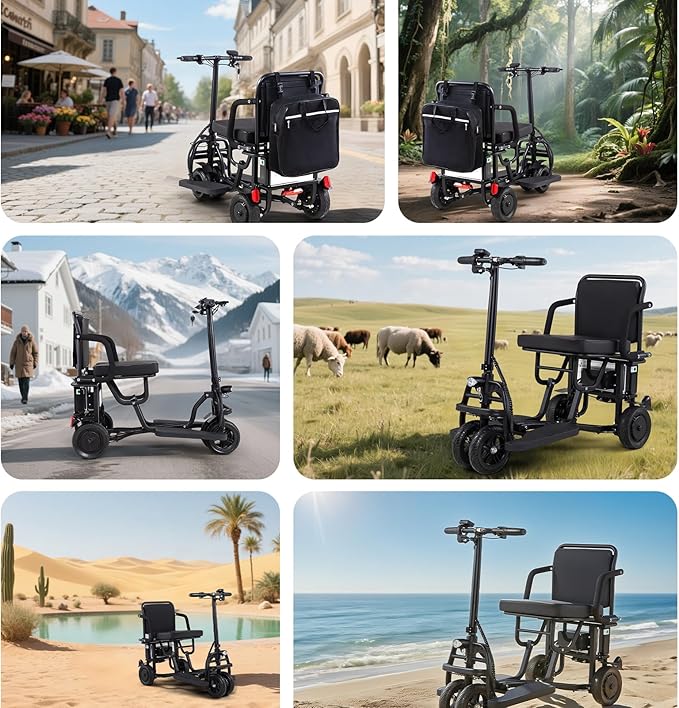 2026 New Folding Mobility Scooters for Adults, 9.32mph 4 Wheel Ultra Lightweight Travel Mobility Scooters, Foldable Portable Power Scooters for Seniors, with Basket & Cup Holde, Dust Cover