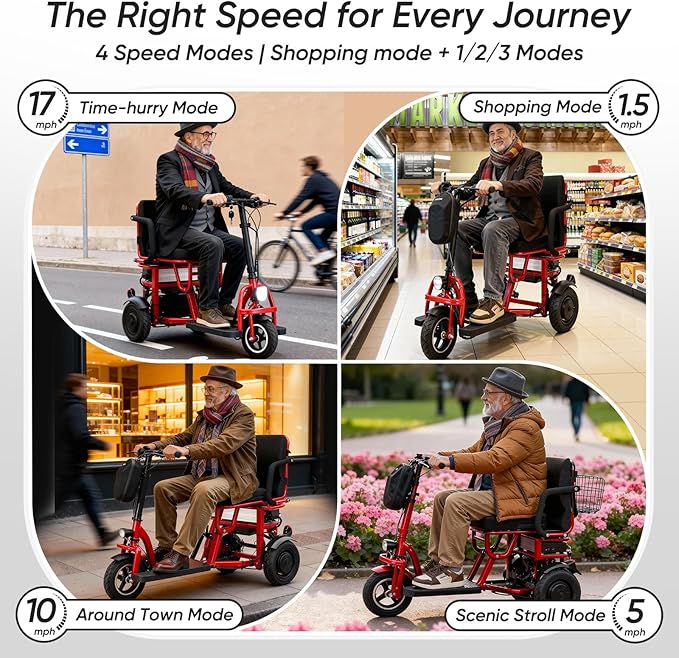 3 Wheel Mobility Scooter for Seniors Adults 300 lbs, 700W, 48V10AH Battery Travel Folding Scooters Lightweight Handicap Scooter Elderly Collapsible Electric Mobility Scooters Foldable