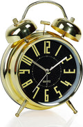 AYRELY Super Loud Alarm Clock for Heavy Sleepers Adults,Twin Bell Retro 4 Inch Silent Non-Ticking Quartz with Backlight, Metal dial, Alarm Clocks for Bedrooms Bedside(Gold- Black)
