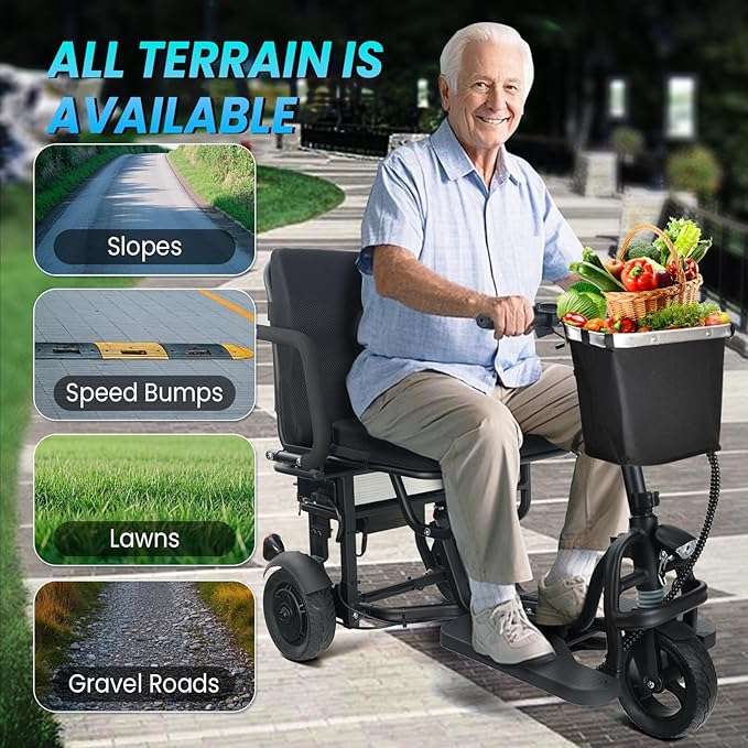 New Upgrade Folding Mobility Scooters for Adults, 9.32mph 50 Miles Driving Distance, with 2 * 10AH Long-Range Lithium Battery, 3 Wheel Ultra Lightweight Travel Portable Power Scooters for Seniors