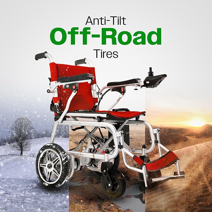 Culver Artemis Pro Lightweight Foldable Electric Wheelchairs for Seniors - 2x250W Motor Power Wheelchair - Travel/User Friendly Electric Wheelchairs for Seniors, Long Range Electric Wheelchair, Red