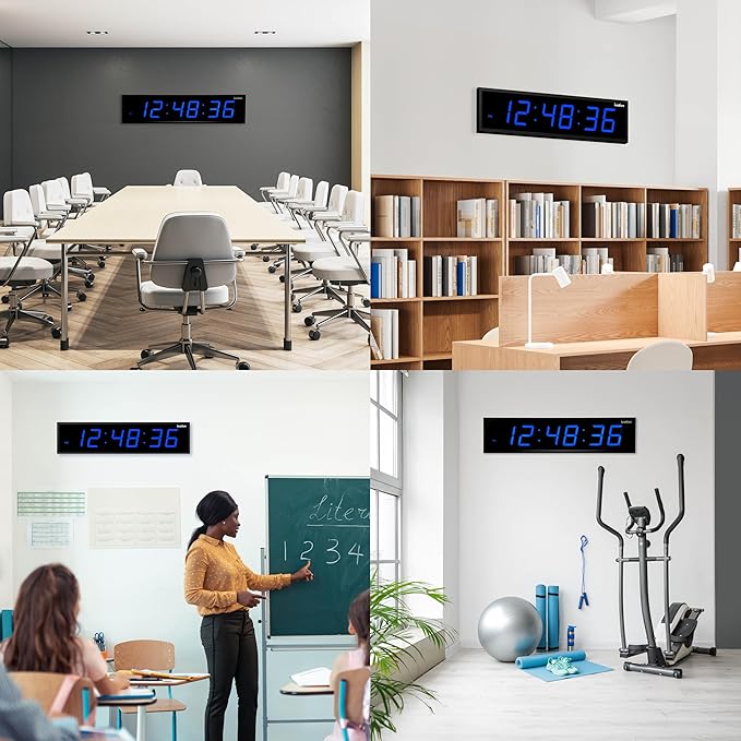 Ivation Oversized Large Digital Wall Clock - Big LED Digital Clock w/Large Display & Durable Aluminum Frame, Shelf or Wall Mount (36 Inch - Blue) 6 Brightness Levels | Time Memory | Remote