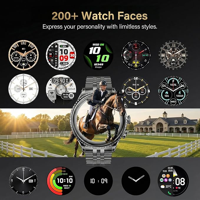 2026 Rotating Bezel Smart Watch for Men with Bluetooth Call, Heart Rate, Blood Pressure, SpO2, Sleep Monitor, Waterproof Round Watch with Encoder Knob, 1.32" AMOLED Display, Compatible Android and iOS