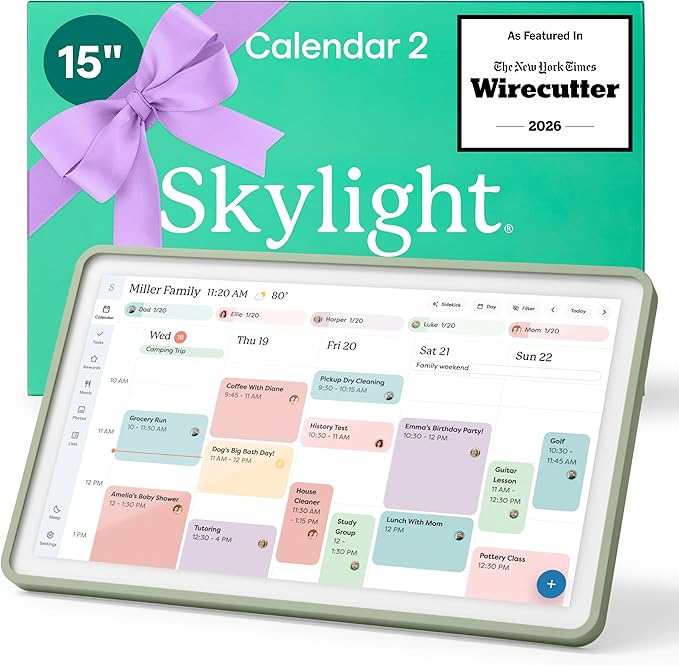 Skylight Calendar 2 - 15-inch Full HD Touchscreen Digital Calendar, Featured on Wirecutter - Wall Planner & Interactive Chore Chart, Smart Family Organizer, 16GB Storage, Wi-Fi, Wall Mount Included - Classic, Sage