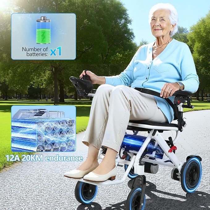 Electric Wheelchair for Adults, Portable Travel Motorized Wheelchair Lightweight Foldable Power Wheelchair with 500W Dual Motors 12 Mile Range with Compact Design for Elderly Disabled (White)