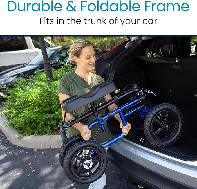 Vive Mobility All Terrain Knee Scooter Walker for Foot Injuries - Adult Broken Leg Crutch Cart Roller for Surgery, Broken Foot, Ankle Injury - Kneeling Rolling Steerable Seated Wheel Scooter Aid