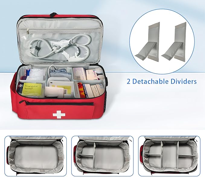 Meichoon Empty First Aid Kit Bag Large Medical Supply Organizer with Double-Layer Design First Aid Storage Box for Car Office Home Waterproof Emergency Kit Bag Travel CPAP Bag Alternative Red