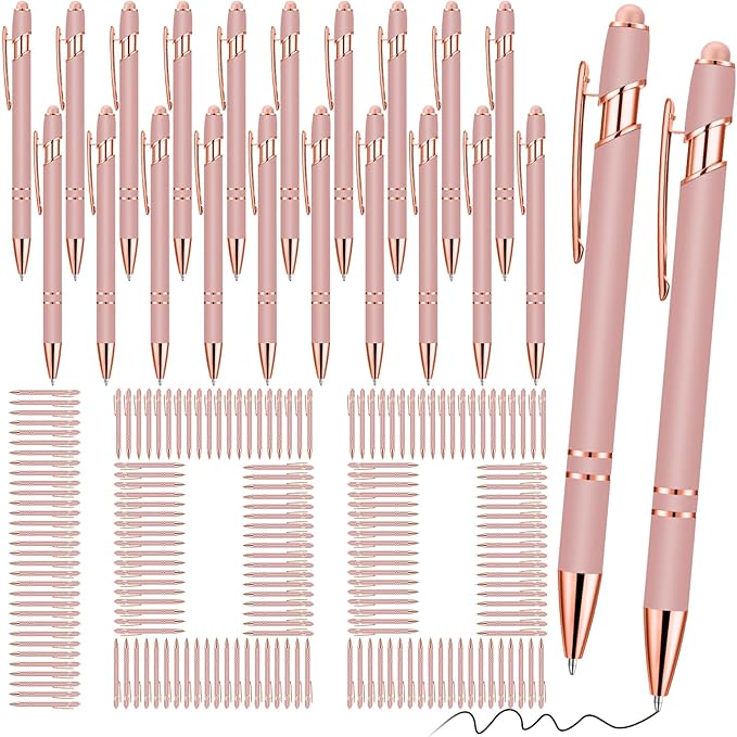 Yeaqee 100-Pack Ballpoint Pen with Stylus Tip Click Rose Gold