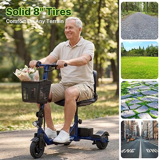Hoverfly T3 Folding Powered Mobility Scooter for Seniors, Portable 3-Wheel E-Scooter with Seat, 13-Mile Range Safe LiFePO4 Battery, 264 lbs Load&Solid 8" Tires, Fits in Car Trunks for Daily Rides Blue
