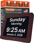 Robin Day Clock 2026 for Seniors, 8" Large Digital Calendar Dementia Clock with Talking Function, Alarms, Easy-to-Read Display for Elderly, Day Date Time, Medication Reminder, DST, Mahogany