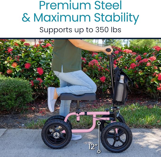 Vive Mobility All Terrain Knee Scooter Walker for Foot Injuries - Adult Broken Leg Crutch Cart Roller for Surgery, Broken Foot, Ankle Injury - Kneeling Rolling Steerable Seated Wheel Scooter Aid